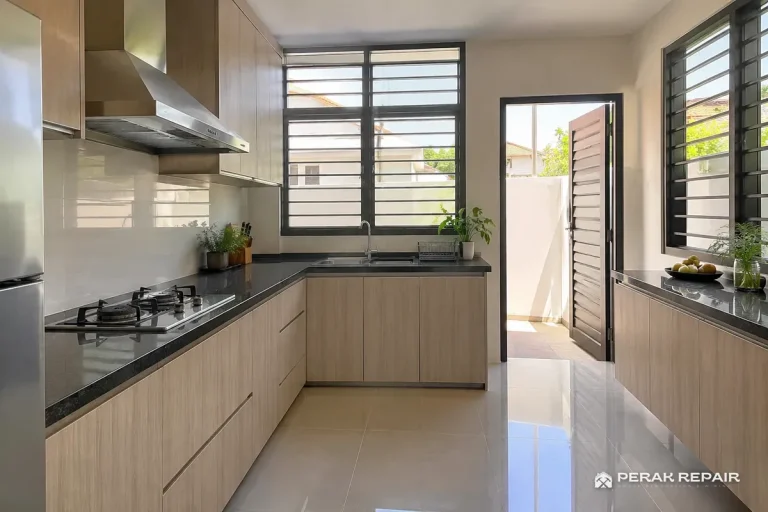 Dapur belakang rumah teres siap extend di Ipoh