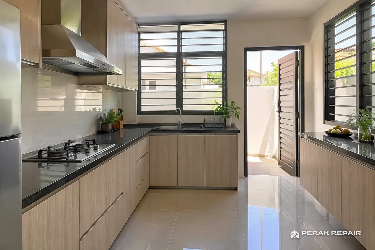 Dapur belakang rumah teres siap extend di Ipoh